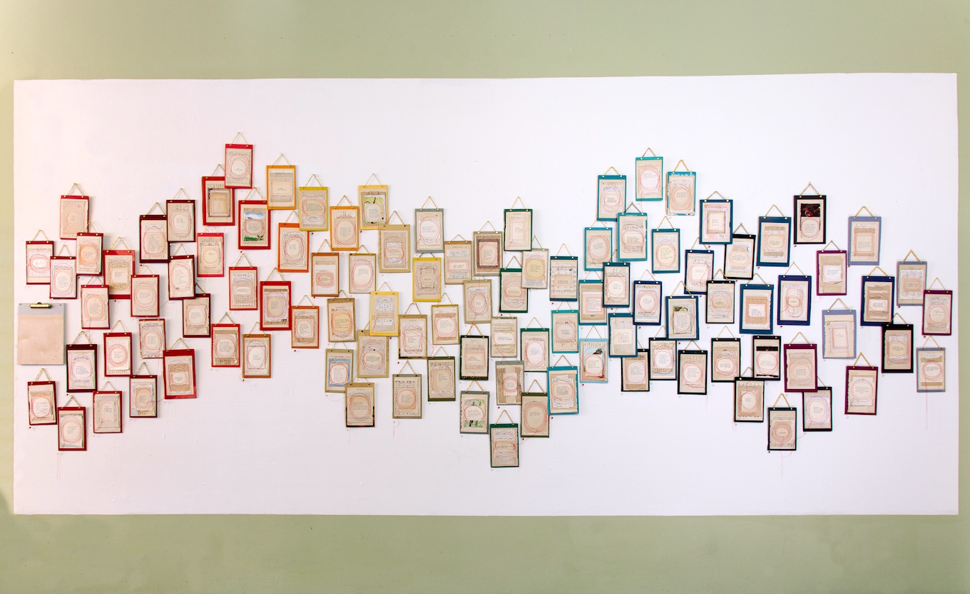 Same but Different — 101 stitched quotes installation by Molly C. Meng